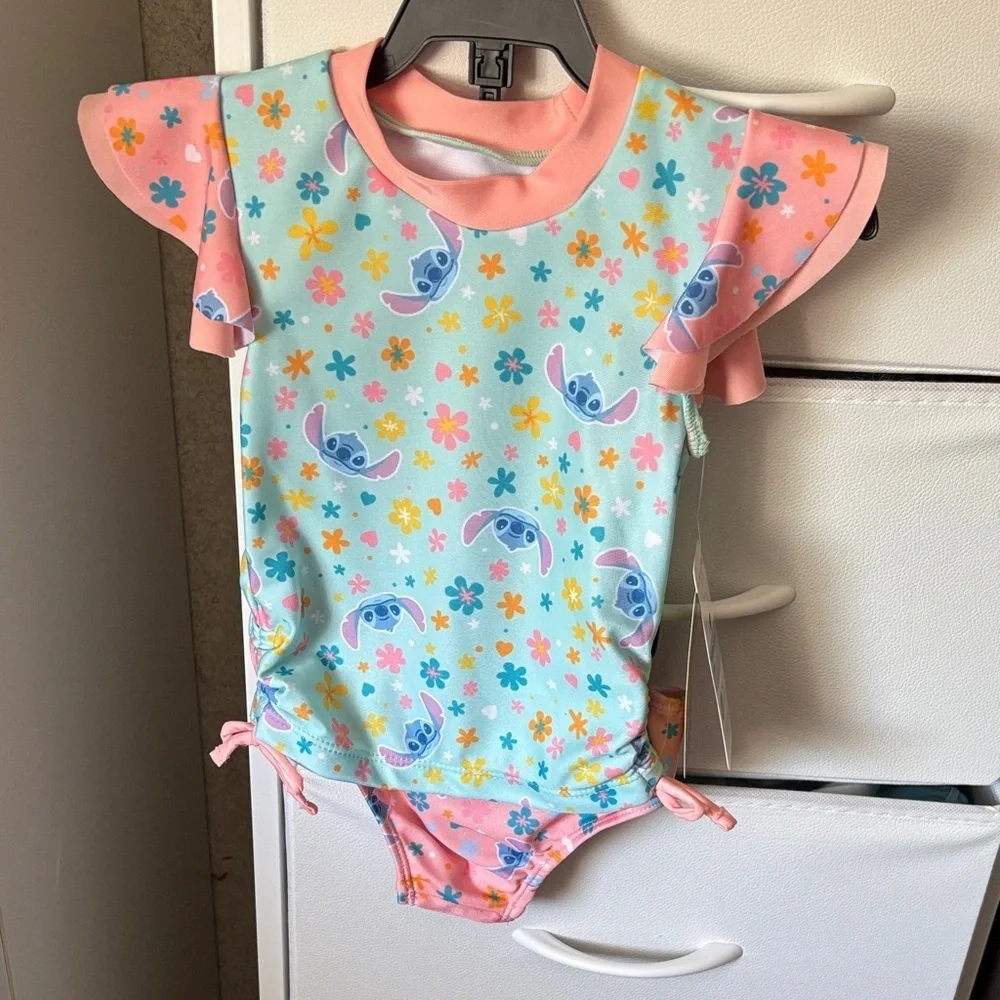 Floral Kids Rashguard Swim Set - Pink and Blue